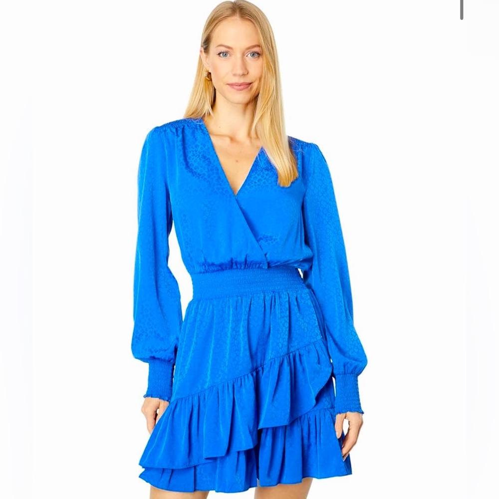 NWOT Lilly Pulitzer Cristiana Long Sleeve Dress - Ikat Blue Leopard Size 14